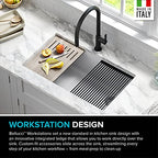 Bellucci Workstation 32 in. Undermount Granite Composite Single Bowl Kitchen Sink in White with Accessories with WasteGuard™ Continuous Feed Garbage Disposal (White / 32 Inch / Sink and Garbage Disposal 3/4 HP)