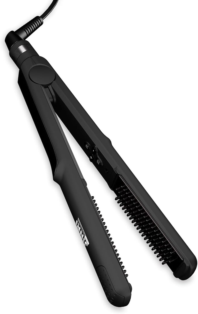 3 in 1 Heated Straightening Brush Flat Iron for Smooth, Anti Frizz Hair Styling | Electric Hot Brush Crimper with Hair Straightening Features (L)