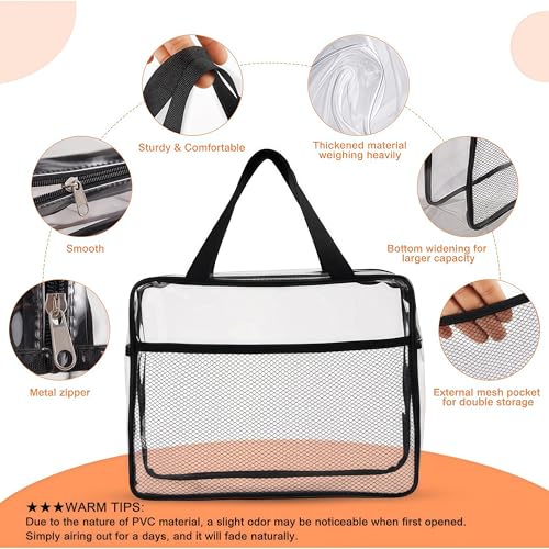 3PCS Clear Travel Toiletry Bags with Handles & Pocketfor Men Women (Black Clear)