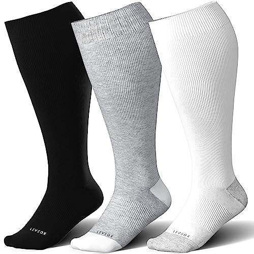 Plus Size Compression Socks for Women&Men Wide Calf 15 (3 Pair-black/White/Grey / 3X-Large)