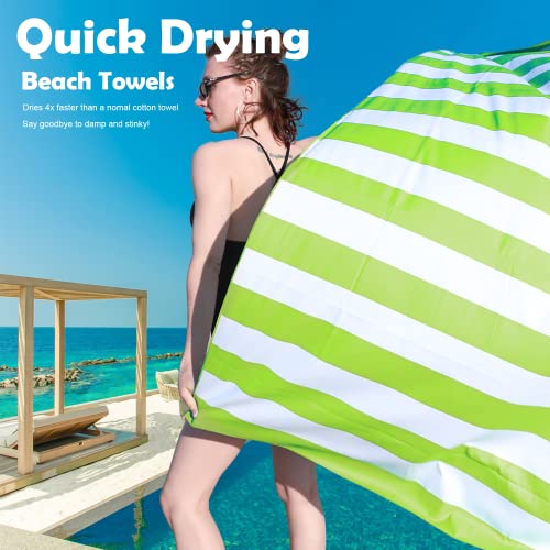 Microfiber Beach Towel Sand (X-light Green Stripes / Large(60x30"))