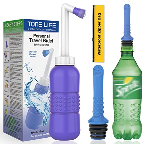 2PCS Pack Portable Bidet 450ml Travel Bidets + Blue Backpacking Bidet (450ml 1nozzle Bidet + Pocket Bidet)