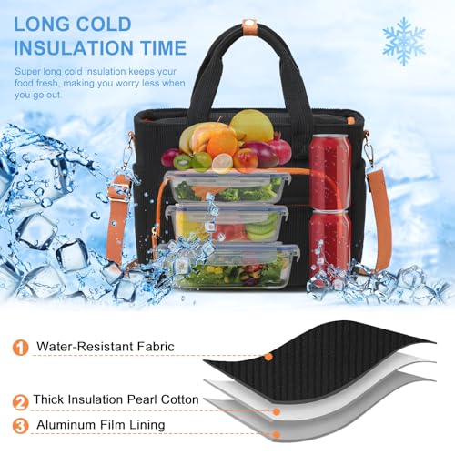 Insulated Lunch Box for Work with Cup Holder (Black Brown / 13L)
