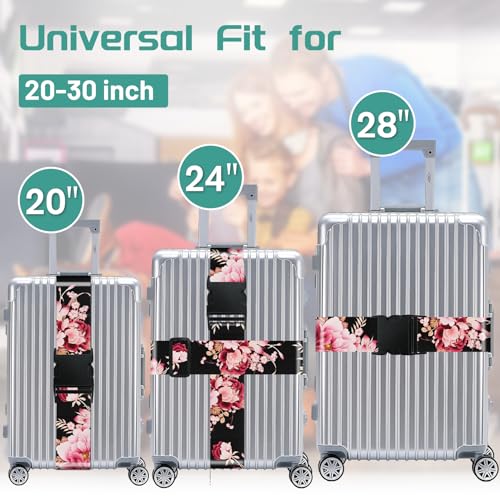 Luggage Straps for Suitcases Travel Belt Accessories Luggage Connector Identifiers Over Handle with Buckle Unique Nylon Adjustable Strap for Sleeping Bag Car Seat Black (Black Flower)