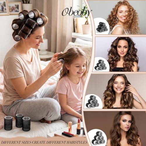 4 Sizes Self Grip Hair Rollers Set (Black)