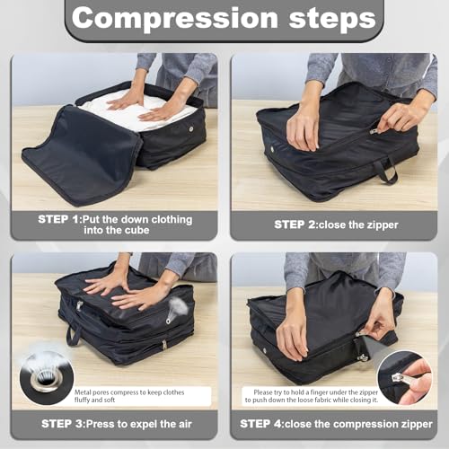 Packing Cubes for Travel Packing Organizers Compression Travel Cubes (Black / Large)
