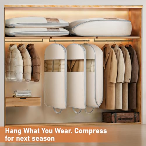 Garment Bags for Hanging Clothes 10" Gusseted (Beige / 43" x 10"2 Pack)