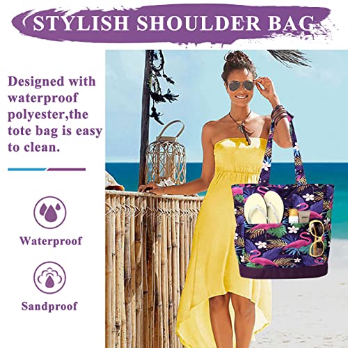 Beach Bag for Women (Purple Flamingo)