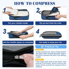4 Set/6 Set/8 Set Compression Packing Cubes Travel Accessories Expandable Packing Organizers(HalfMesh,8-Navy) (8-Navy / Half Mesh)
