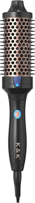 K&K 1.77 Inch Heated Curling Brush with Ceramic Tourmaline Ionic Technology for Volumizing and Loose Curls (Black)