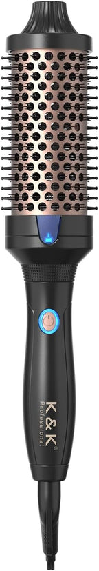 K&K 1.77 Inch Heated Curling Brush with Ceramic Tourmaline Ionic Technology for Volumizing and Loose Curls (Black)