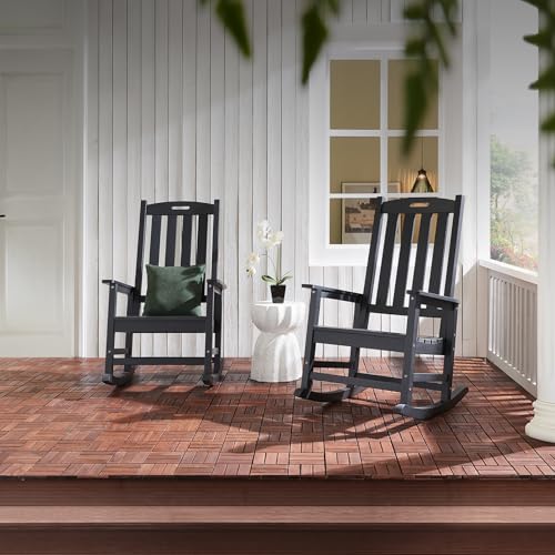 Outdoor Rocking Chairs Set of 2 (Black / 2 pack)