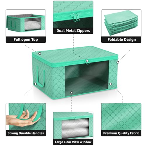 Blanket Storage Bags with Clear Window (3 Pack Large / Teal)
