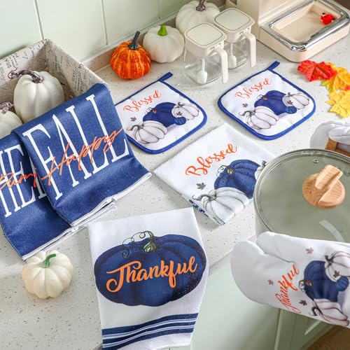 10 Pcs Fall Thanksgiving Pumpkin Kitchen Decor Set Blue White (Blue / Modern Style)