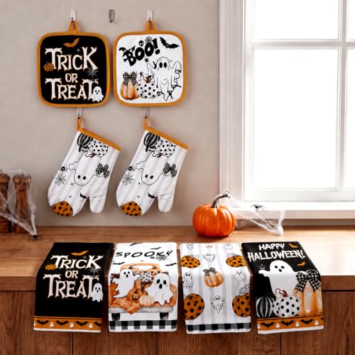 10 Pcs Halloween Ghost Kitchen Decor Accessories Set with Rugs (Black, Orange / Ghost Pumpkins)