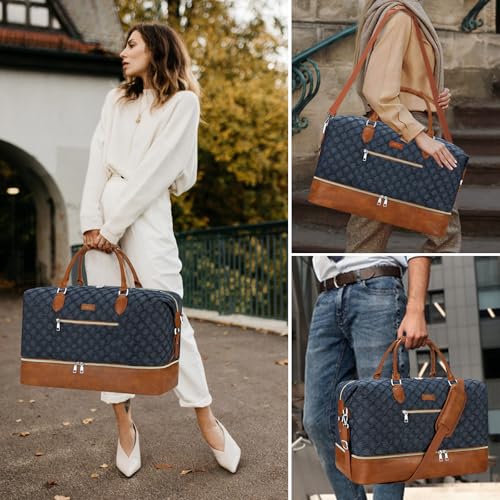 Weekender Bag for Women 21.5" Travel Duffel Large Carry On Bag 3PCS (Large / 8a-Dark blue)