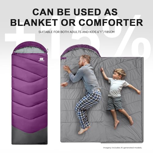 Sleeping Bags for Adults Kids 4 Season Camping Sleeping Bag Gear (Purple)