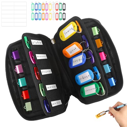 USB Flash Drive Case Organizer Premium Soft Neoprene Storage Holder with 20 Slots and 20 Label Tags for Thumb Drives (20 slots)