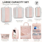 10 Set Compression Packing Cubes for Travel Gifts Mom Women (Beige)