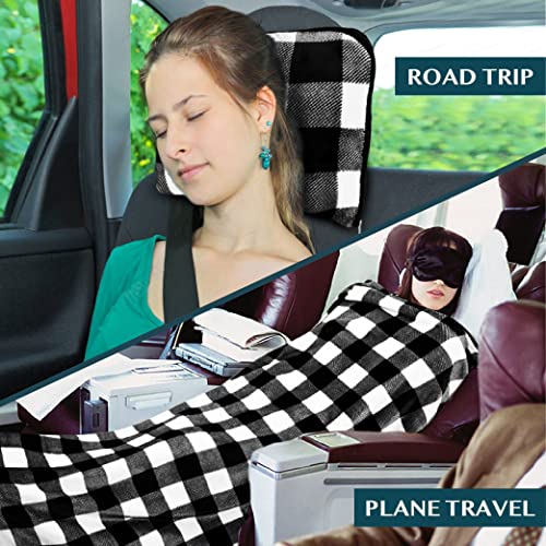 Travel Blanket Pillow (Checker White / 60 x 43 inches)