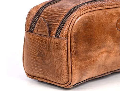 10" Premium Leather Toiletry Travel Pouch With Waterproof Lining (Cerulean)