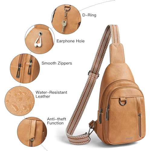 7L Sling Bag for Women Men Leather Small Sling Backpack Daypack Anti Theft Fanny Pack Crossbody Purse Travel (Regular Size-tan)