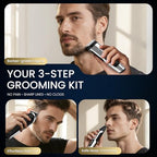 3-in-1 Beard Trimmer for Men, IPX6 Waterproof Electric Razor Shaver (Silver)