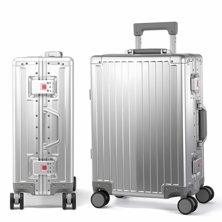 All Aluminum 24 Inch Luggage With Spinner Wheels (Silvery / 24)