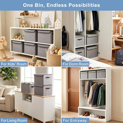 Large 17" 42 Quarts Collapsible Stackable Storage Bins with Lids [3 (Gray / Large - 3 Pack)