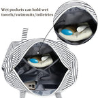 Large Beach Bag for Women (Black and White)
