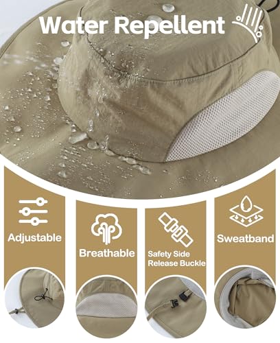 UPF50+ Mens Sun Hat Wide Brim Fishing Hat Airy Mesh UV Protection Portable Beach Bucket Hat for Men Women Light Vert Khaki (One Size / Light Vert Khaki)