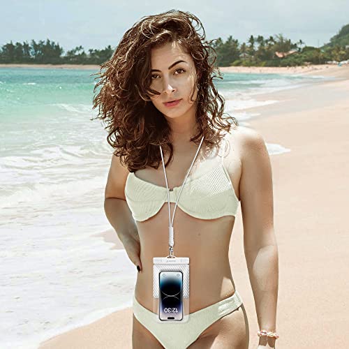 Universal Waterproof Phone Pouch [Double Space] IPX8 Dry Bag with Lanyard for iPhone 16 15 14 13 12 Pro Max XS XR X Galaxy S25 S24 S23 Ultra (White)