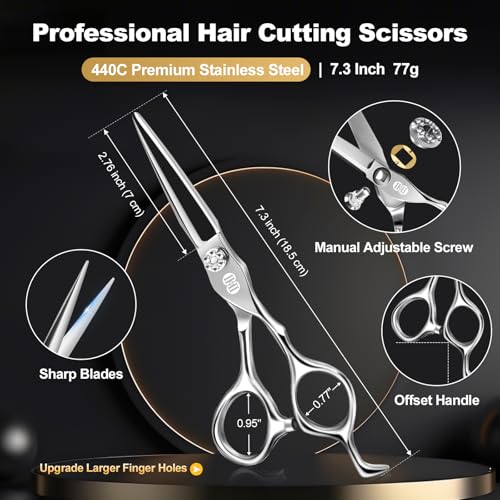 Professional Hair Cutting Scissors Kit (7.3 Inch / Silver Hair Scissors Kit)