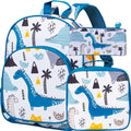 3PCS Toddler Backpack for Boys (12-inch White Dinosaur 3pc)