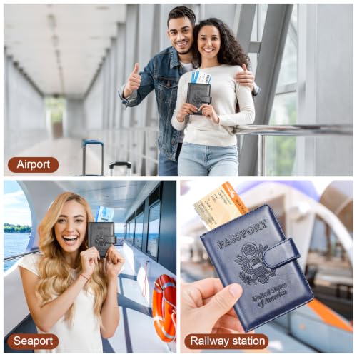 Passport Holder for Travel Essentials (B-Black + Dark Blue / Upgraded)