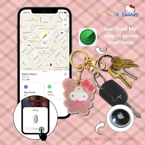 x Sanrio Keychain Case Compatible with Apple AirTag (Latte Bears - Hello Kitty)