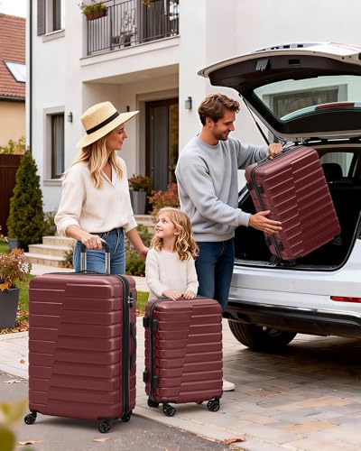 Lightweight Luggage with TSA Lock (3 Piece Set (20in/24in/28in) / Wine Red)