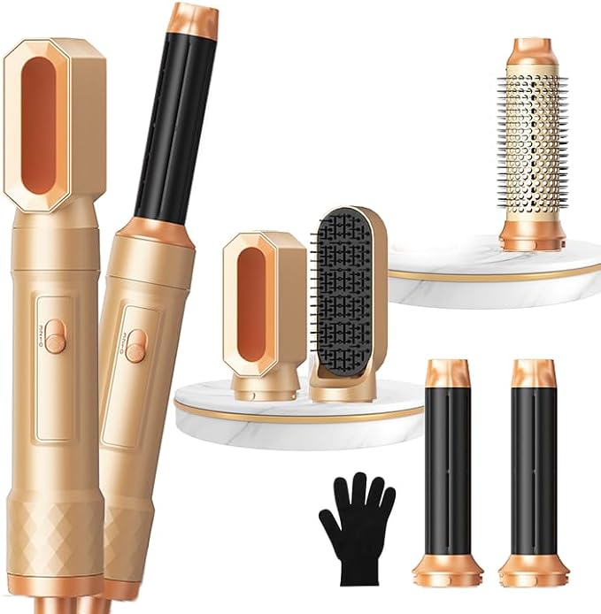 5 in ONE Blow Dryer Brush, Curling Wand Hair Styling Tools Set, Ionic Hot Air Hair Dryer, Massage Oval Hair Dryer, Left&Right Hair Curlers 100-120V