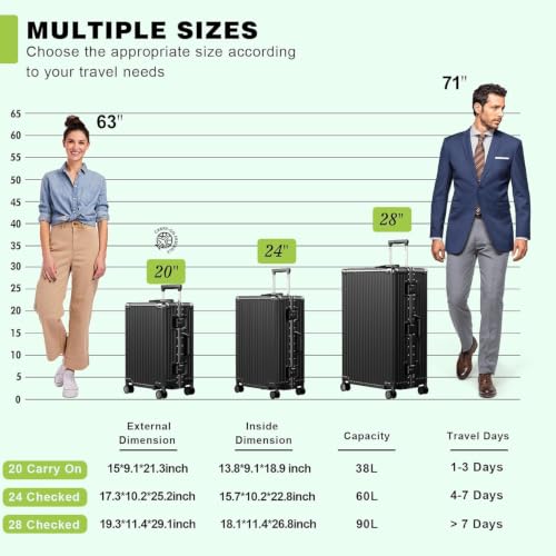 Luggage PC+ABS Aluminum Frame Zipperless Checked Luggage Hard Shell Suitcase with TSA Lock Double Spinner Wheels 24 Inch Black (Black / 24-inch(upgraded Tsa Lock))
