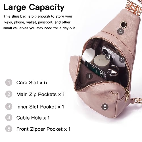 Sling Bag for Women Vegan Leather Small Fanny Pack Crossbody Bags Chest Bag for Women Pink (2-pink)