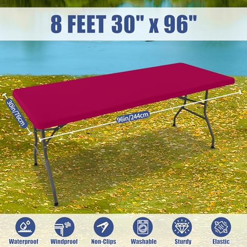 2 Pack Rectangle Spandex Fitted Table Cloth (Fuchsia / 96" x 30" (Rectangular))