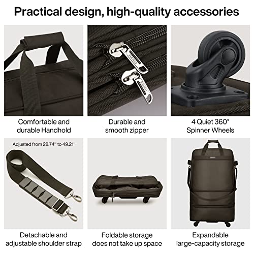 Suitcases with Wheels Expandable Foldable Luggage Bag Suitcase Collapsible Rolling Travel Bag Duffel Bag for Men Women Lightweight Suitcases without Telescoping Handle (Coffee)