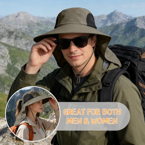 Sun Hat for Men Women with Neck Flap (6 3/4-6 7/8 / 1pack-green Sleeves)