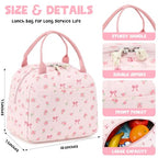 Lunch Bag for Women Men Cute Corduroy Lunch Tote Bags Reusable Insulated Lunch Box Large Capacity Reusable Insulated Cooler for Work Picnic or Travel (Bow Floral 212-Pink / 10L)
