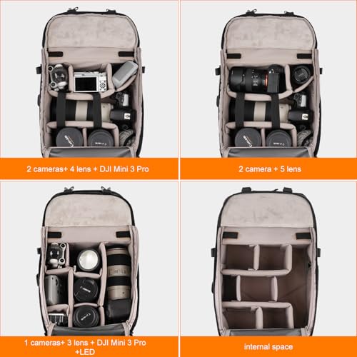 Camera Backpack for Photographer Expandable Waterproof Camera Bag for DSLR (Black)