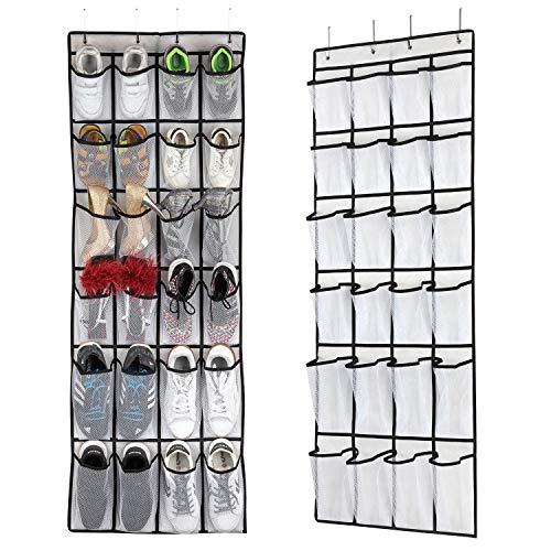 Hanging Shoe Organizer (White-2pack of 24 pocket)