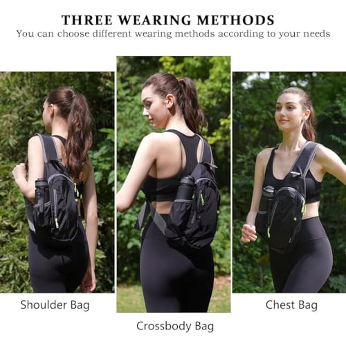 Small Sling Bag Lightweight Crossbody Bag for Women Men Hiking Backpack Travel Shoulder Bag Chest Daypack for Gym Work Outdoor Sports Black Black (Black/Black)