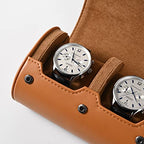 Brown Leather 2 Watch Roll Travel Case for Men (Brown / 2-Slot)