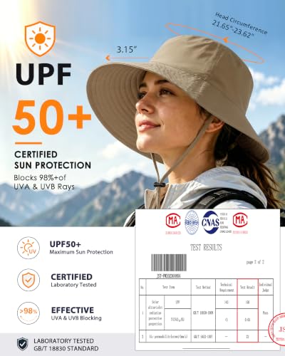 Water Resistant UPF 50+ Sun Bucket Hat Packable Brimmed for Women Men Khaki (One Size / Khaki)