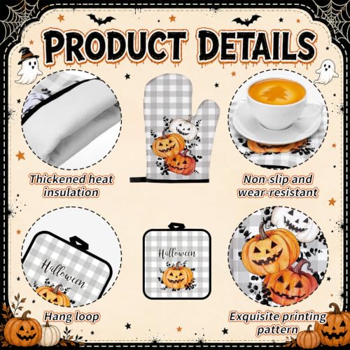 10 Pcs Halloween Kitchen Decor Set Pumpkin Kitchen Rugs (Black, Gray / Halloween Pumpkin)